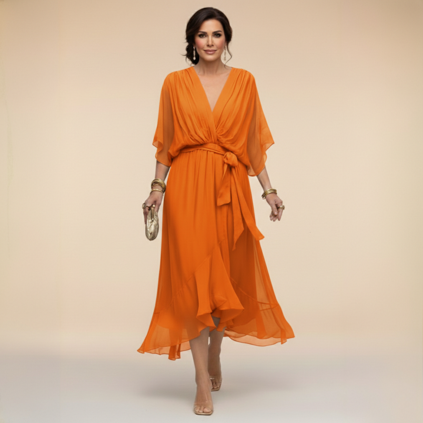 Sandra™ - Vestido de chiffon con escote en V