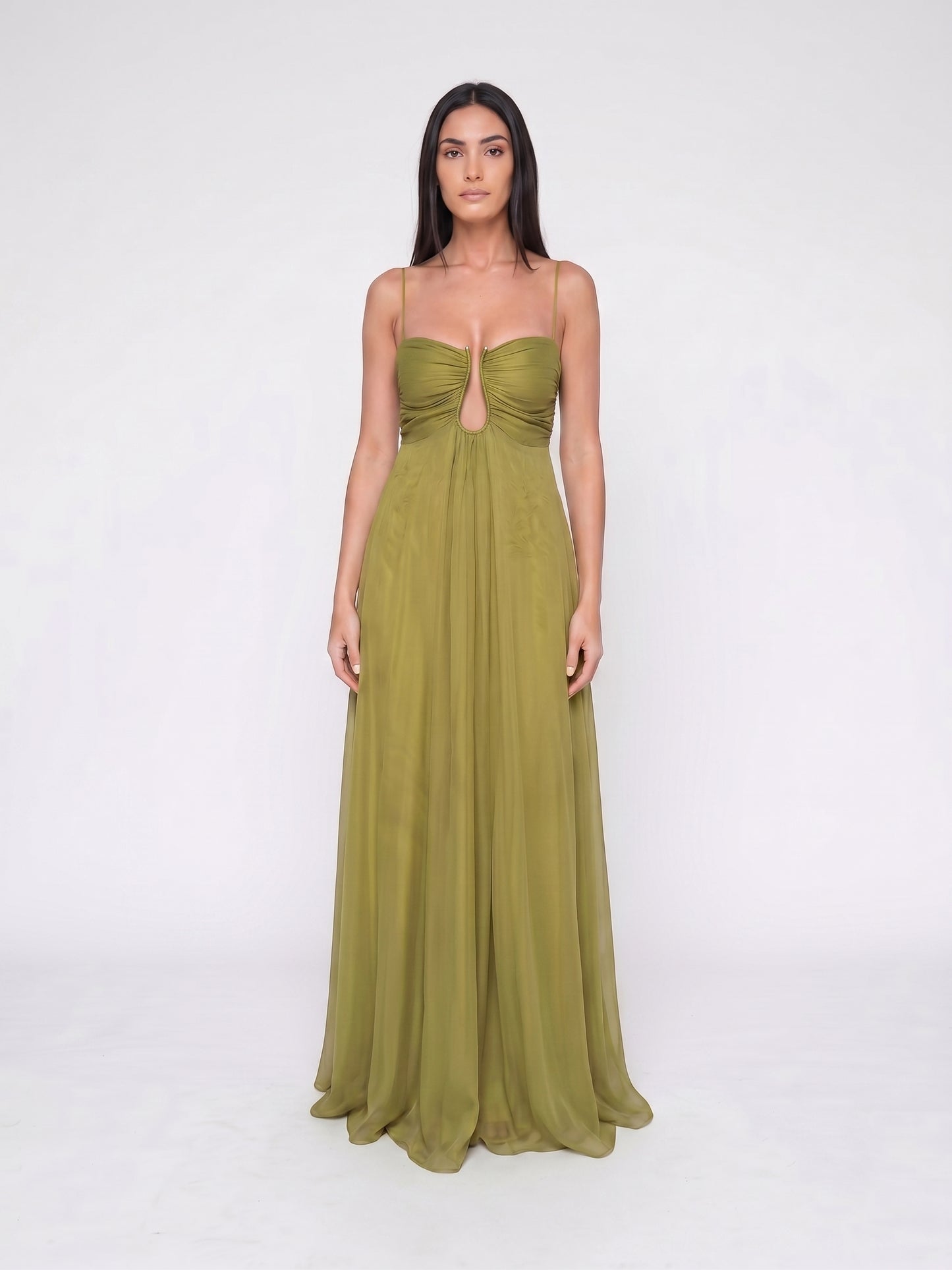Vestido Maxi Flou Olive Morea