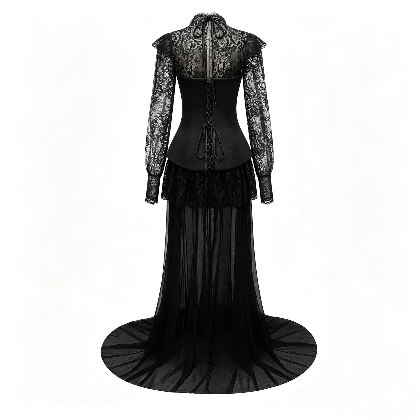 Black Lace Convertible Gown with Long Sleeves