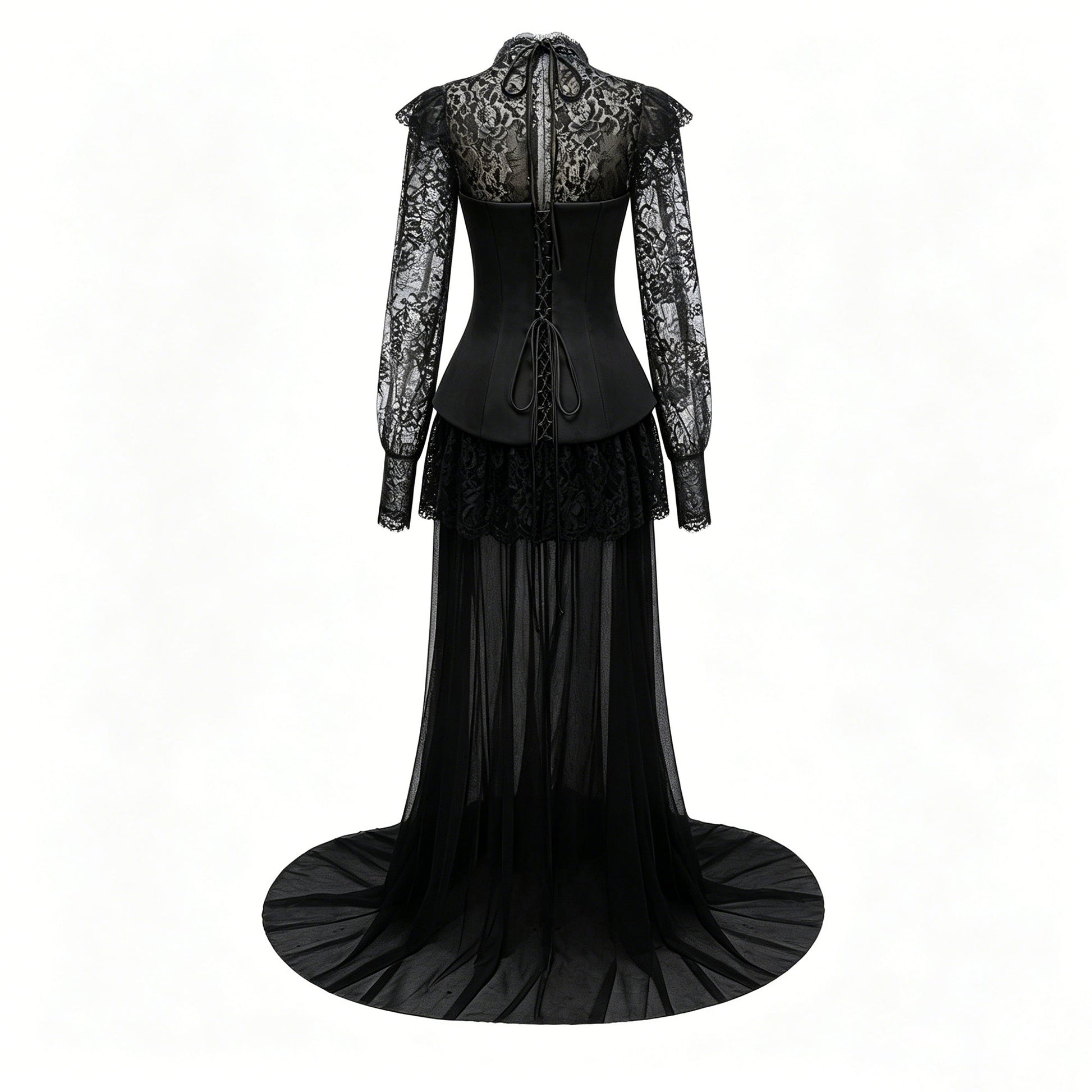 Black Lace Convertible Gown with Long Sleeves