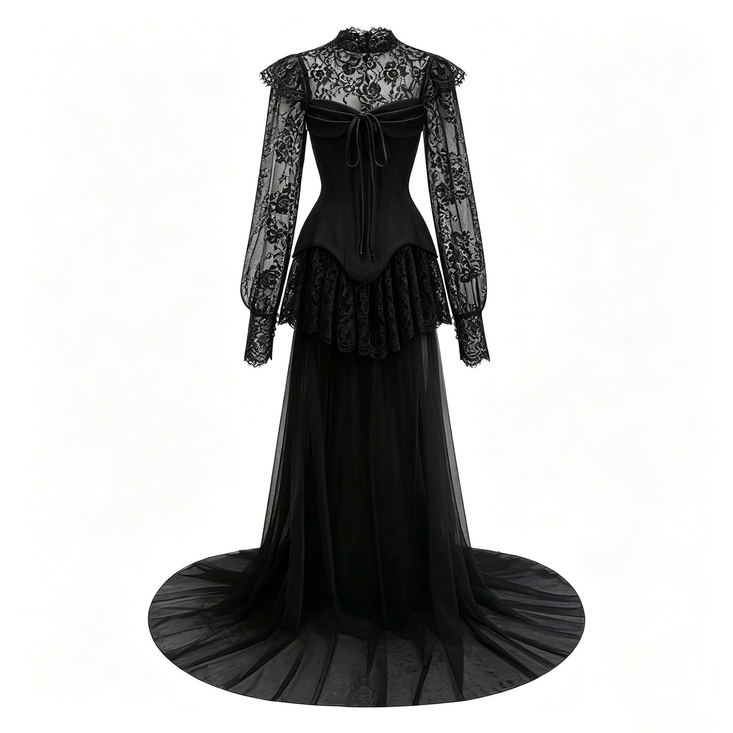 Black Lace Convertible Gown with Long Sleeves