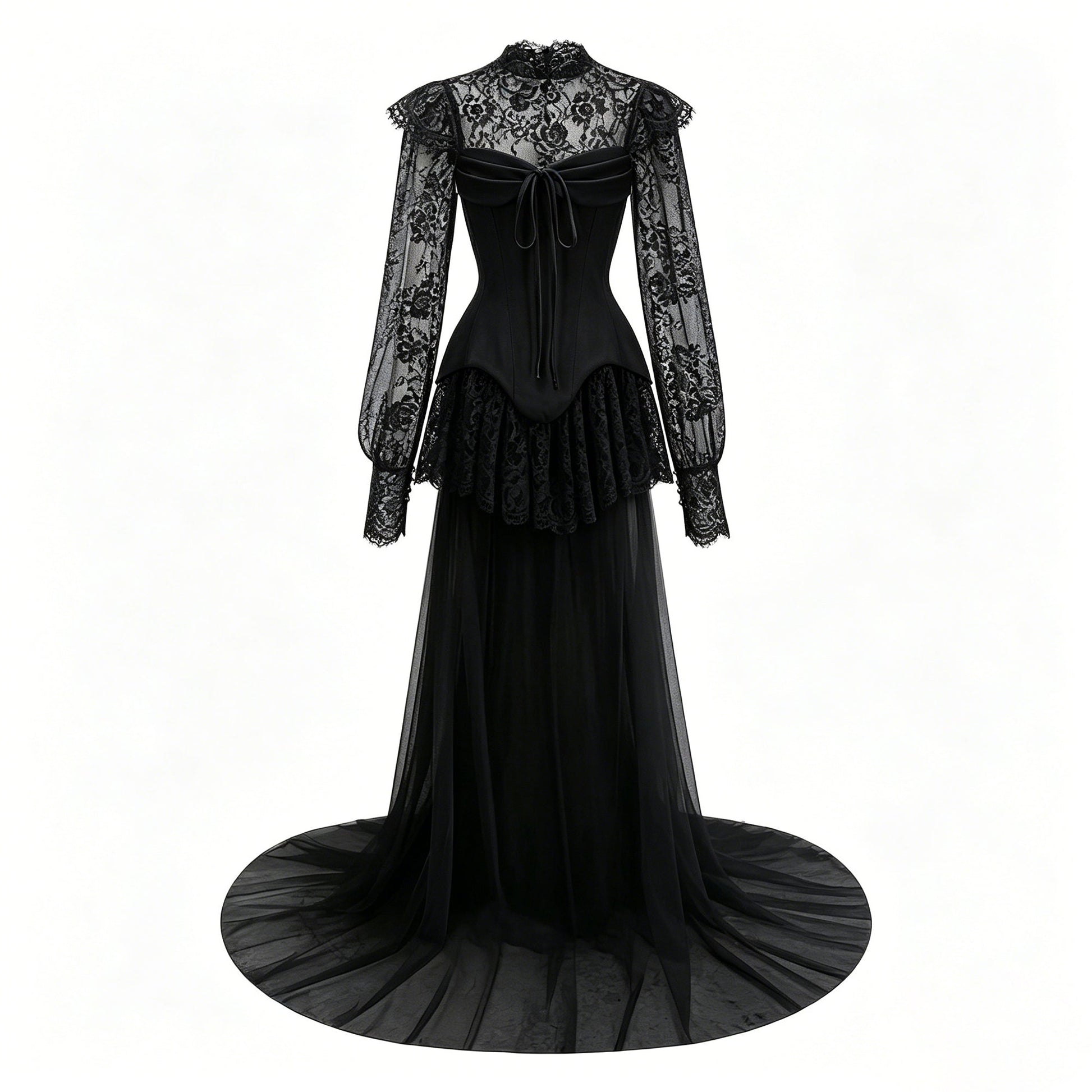 Black Lace Convertible Gown with Long Sleeves