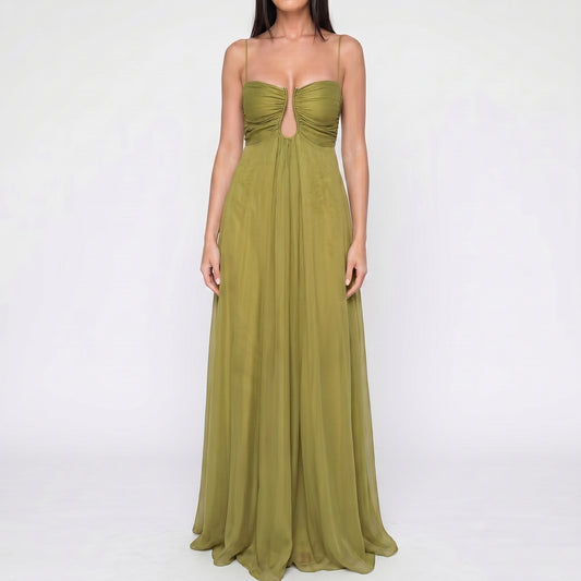 Vestido Maxi Flou Olive Morea