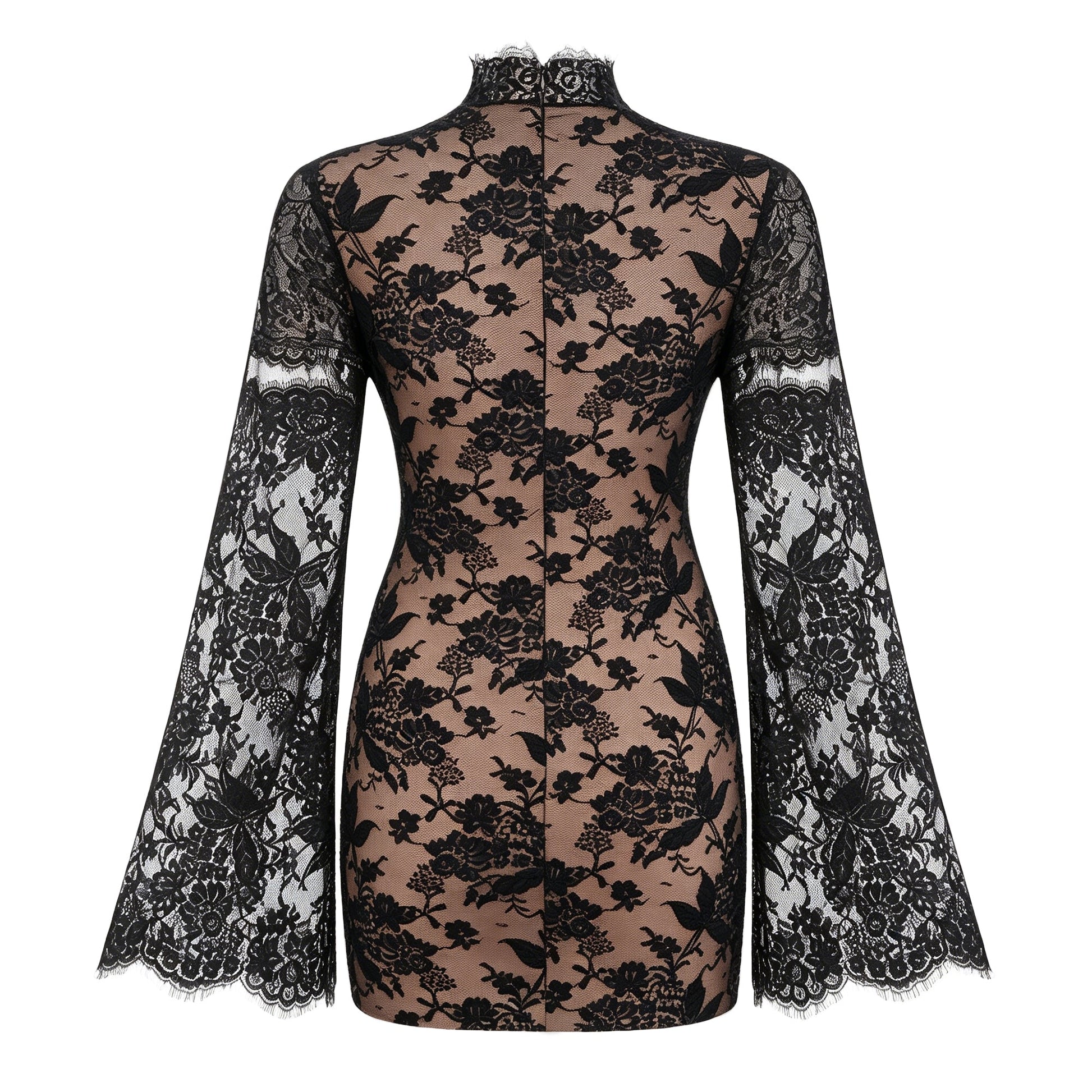 Bulelwa Black Semi-Sheer Floral Lace Mini Dress