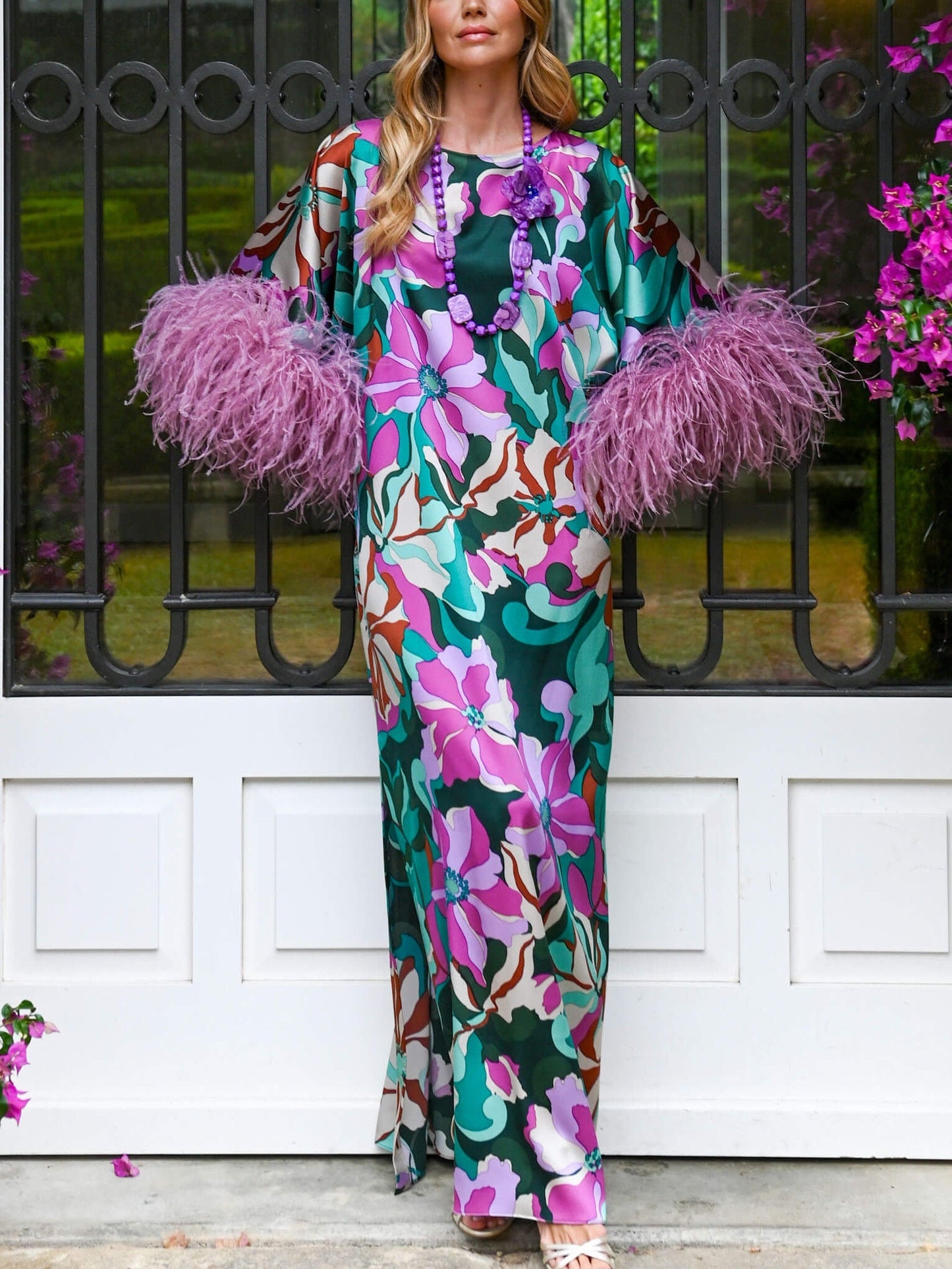 Posidonia Feathered Floral Kaftan