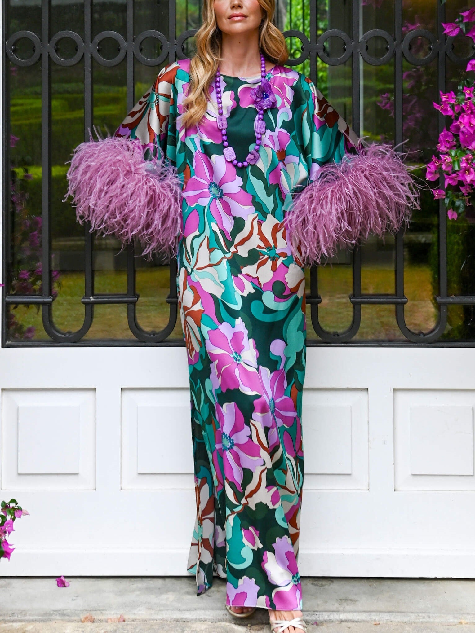 Posidonia Feathered Floral Kaftan