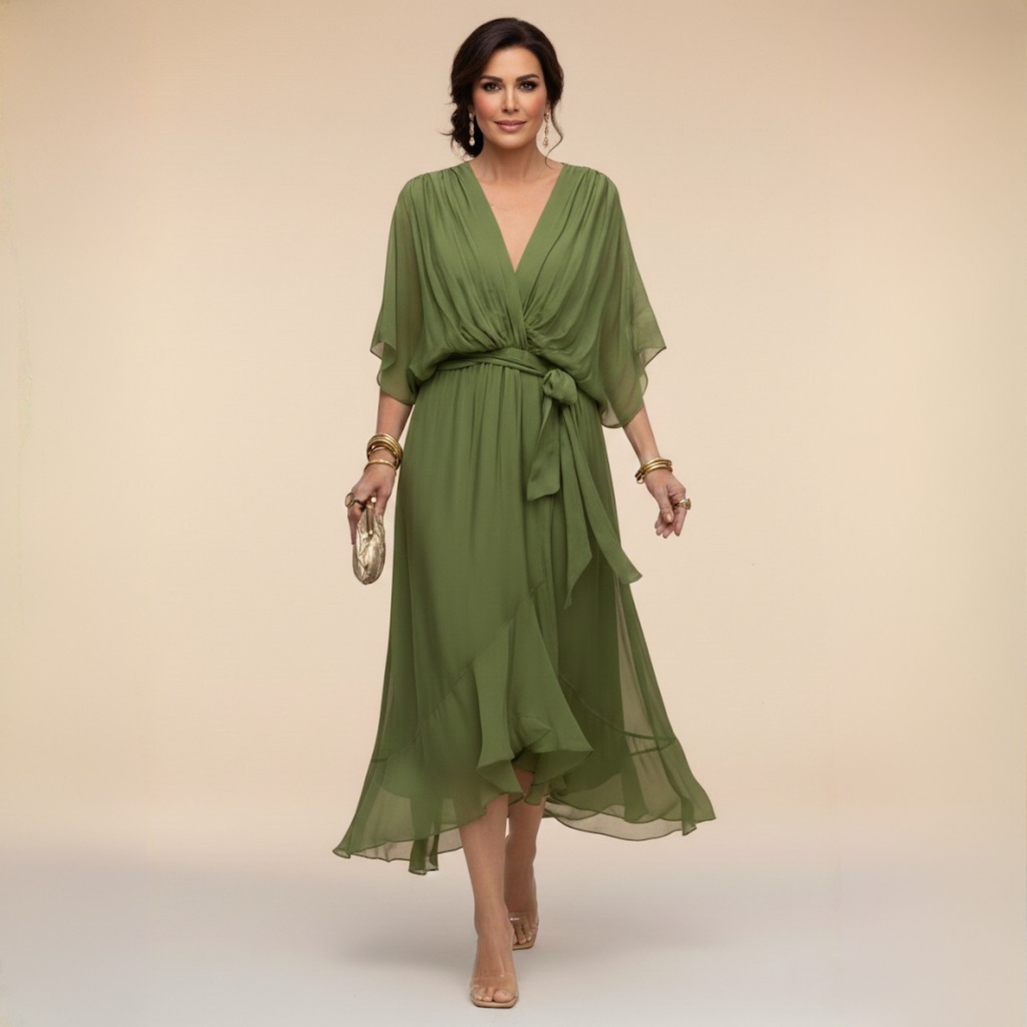 Sandra™ - Vestido de chiffon con escote en V