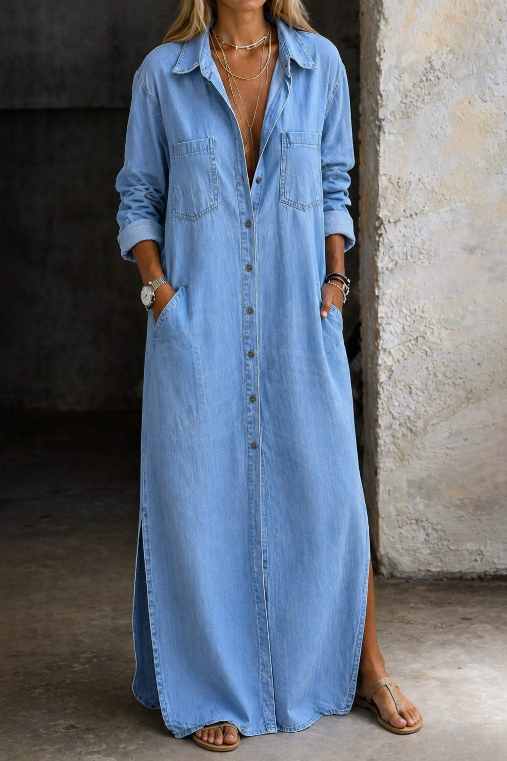 Maura | Abito chemisier in denim con bottoni frontali