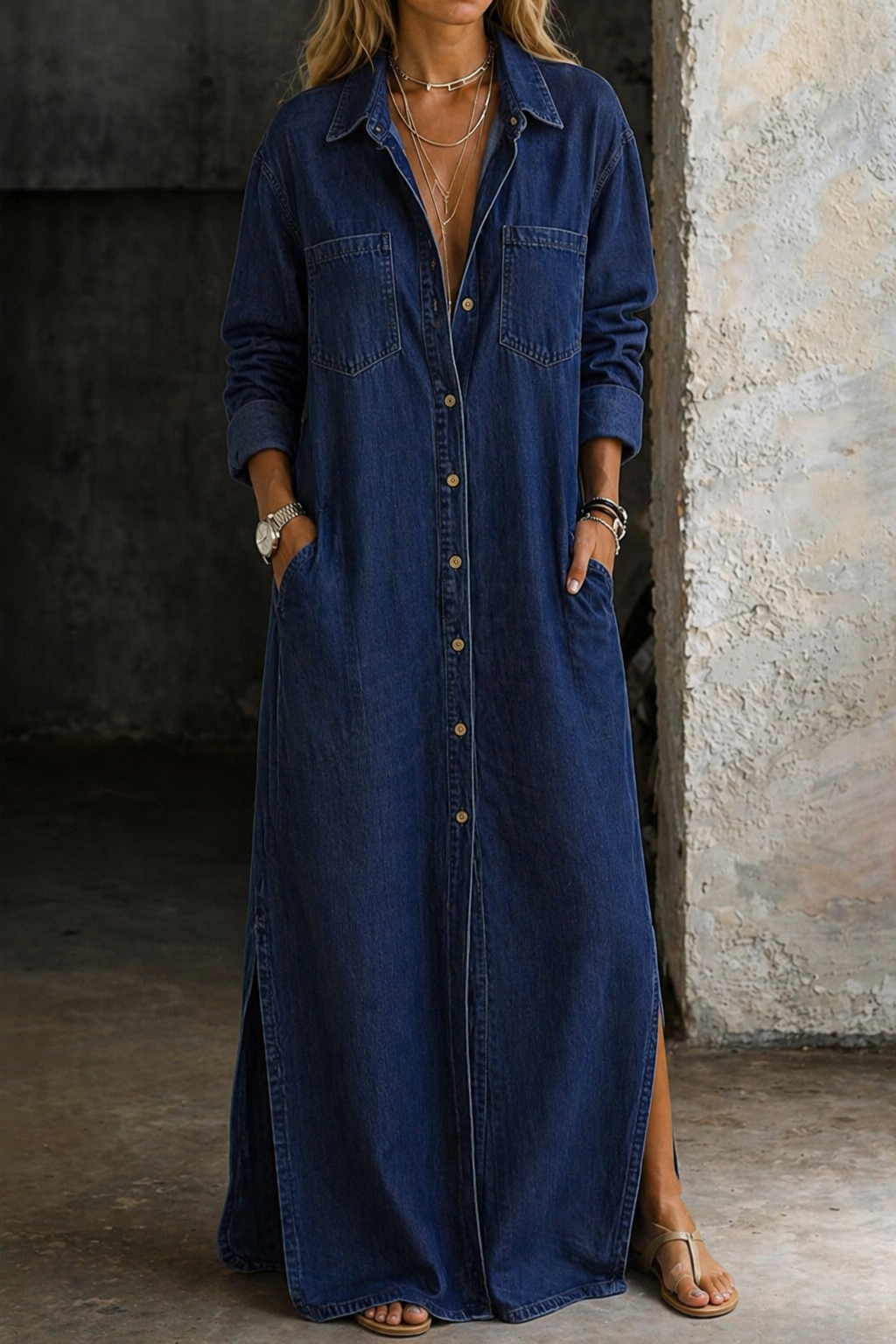 Maura | Abito chemisier in denim con bottoni frontali