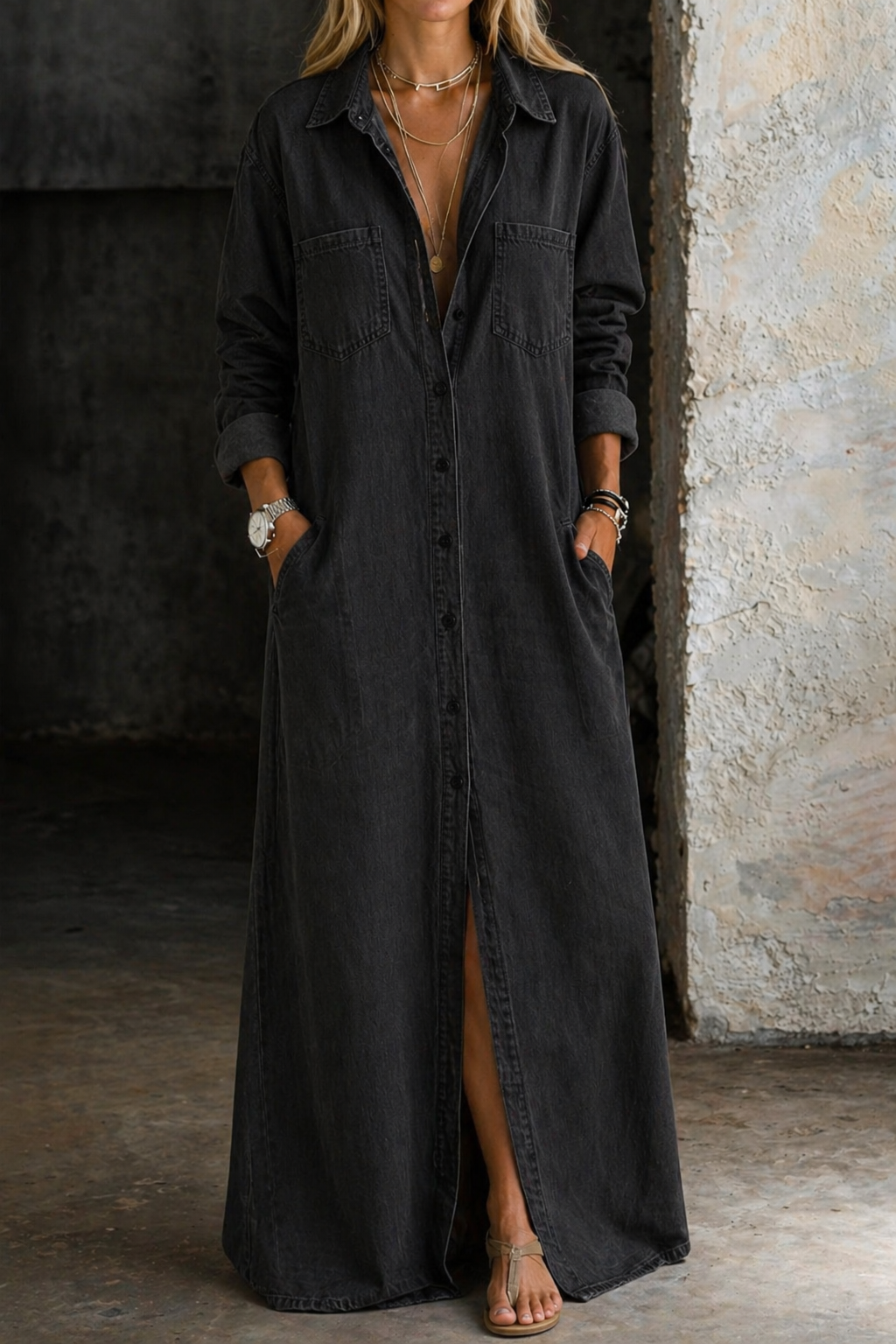 Maura | Abito chemisier in denim con bottoni frontali
