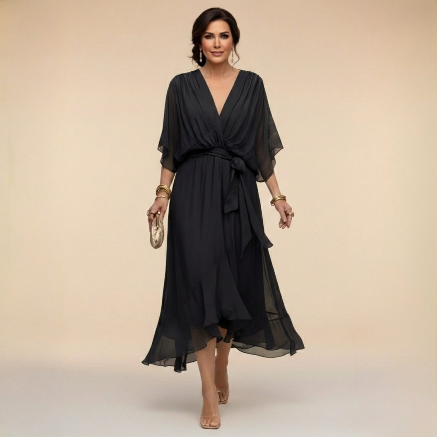 Sandra™ - Vestido de chiffon con escote en V