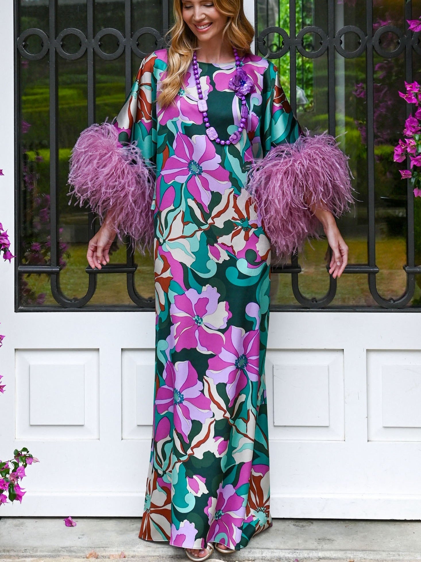 Posidonia Feathered Floral Kaftan
