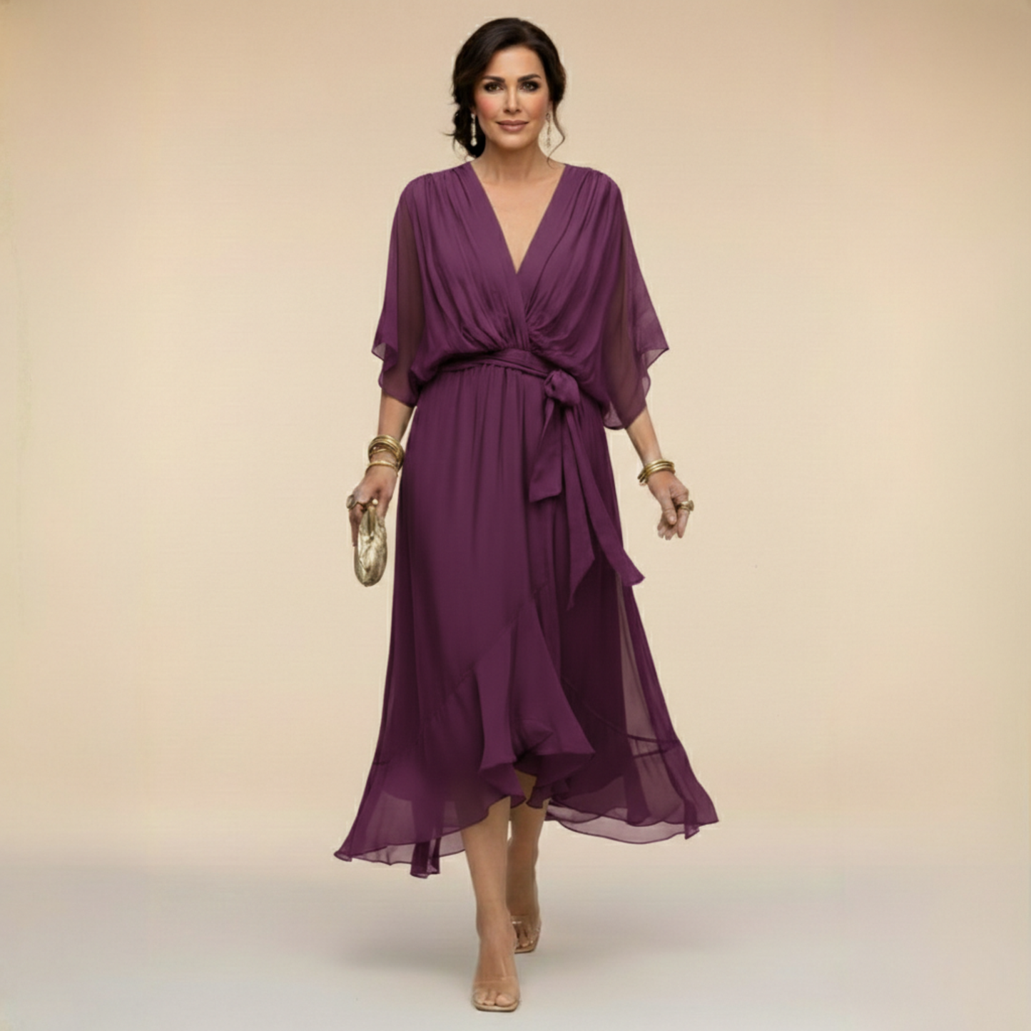 Sandra™ - Vestido de chiffon con escote en V