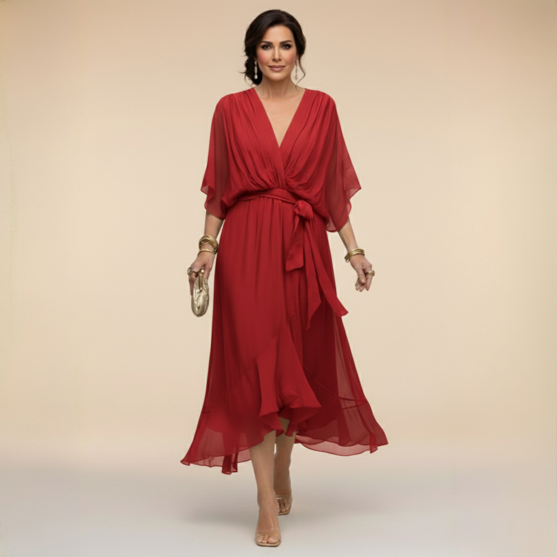 Sandra™ - Vestido de chiffon con escote en V