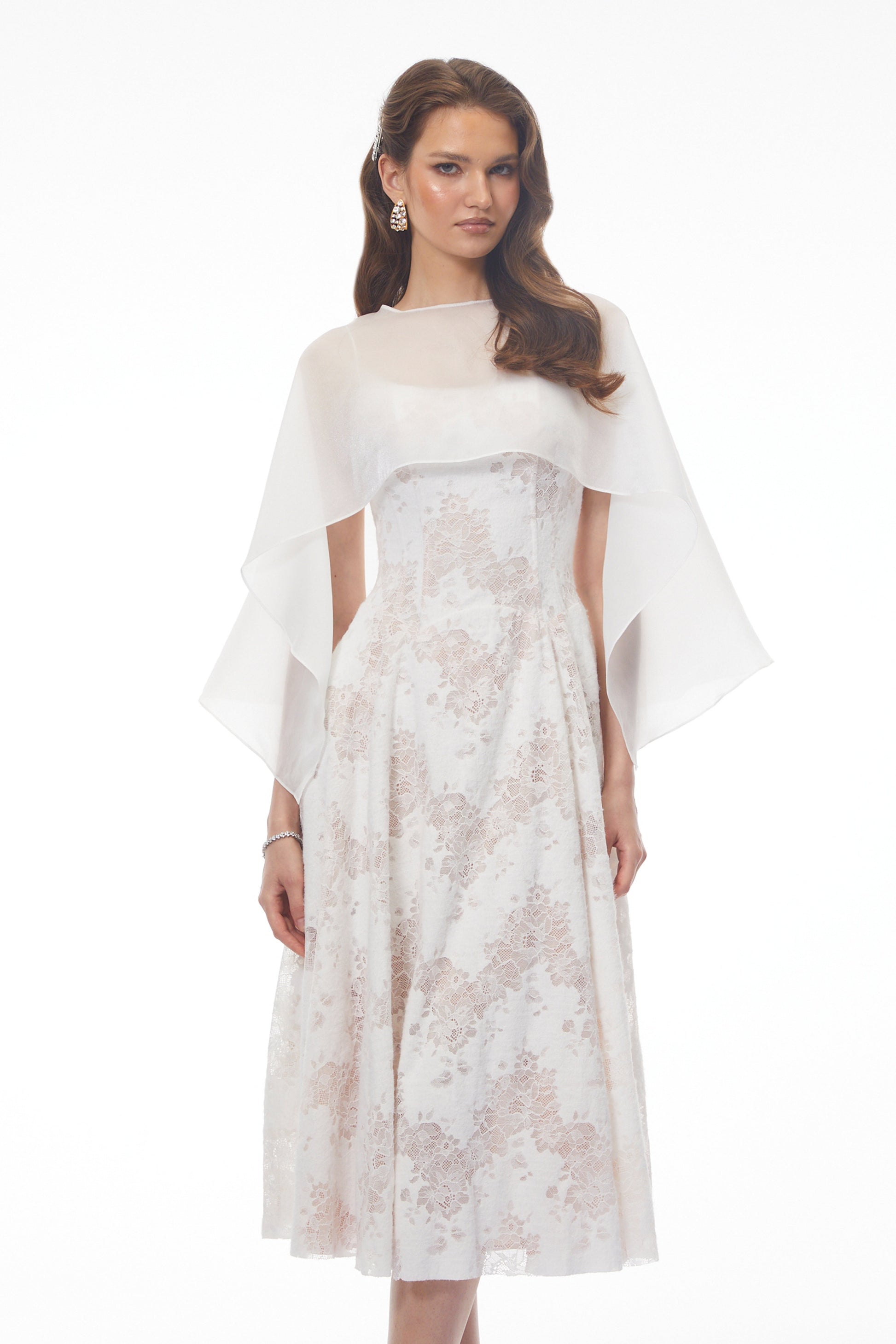 Elena White Sleeveless Lace Midi Dress