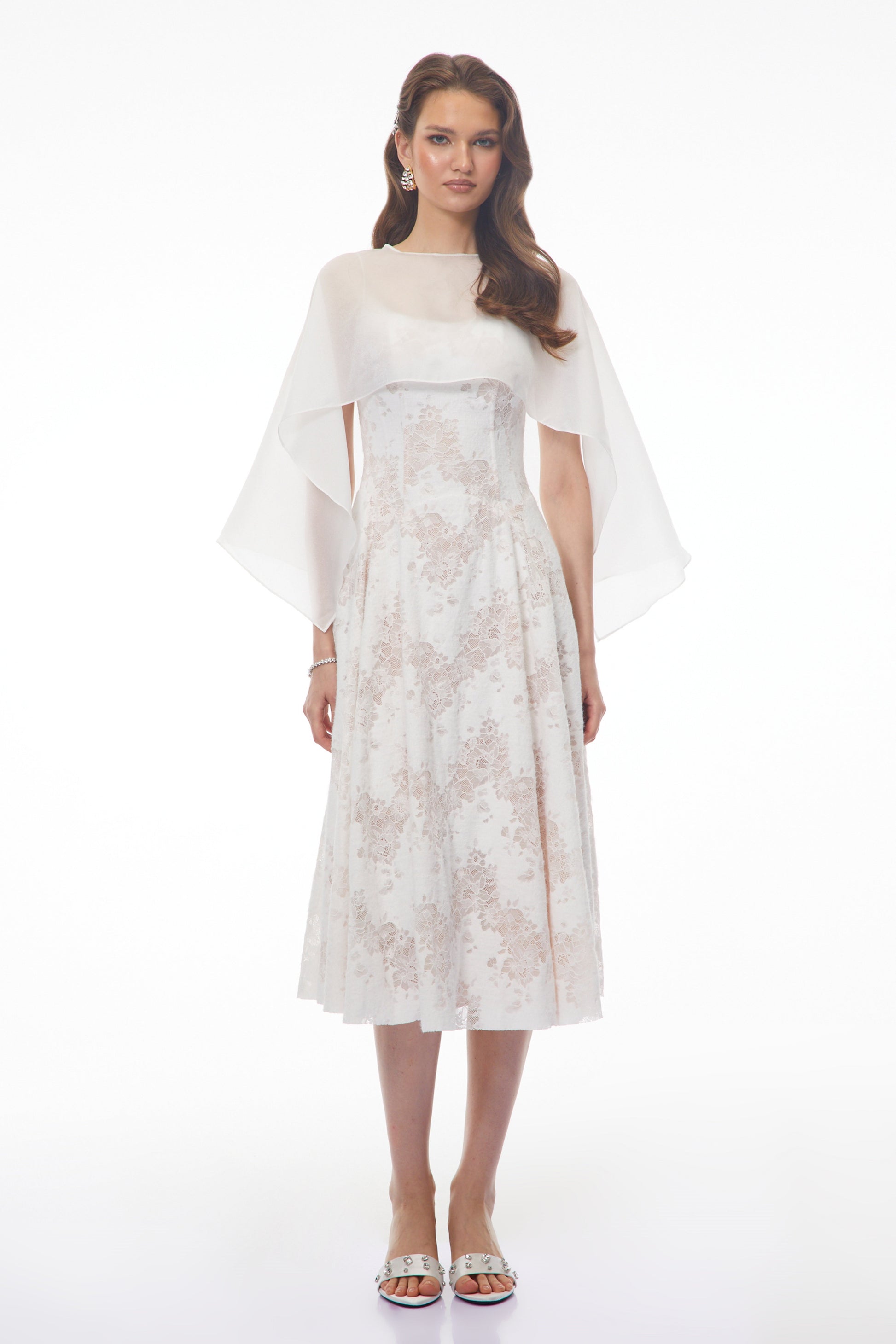 Elena White Sleeveless Lace Midi Dress