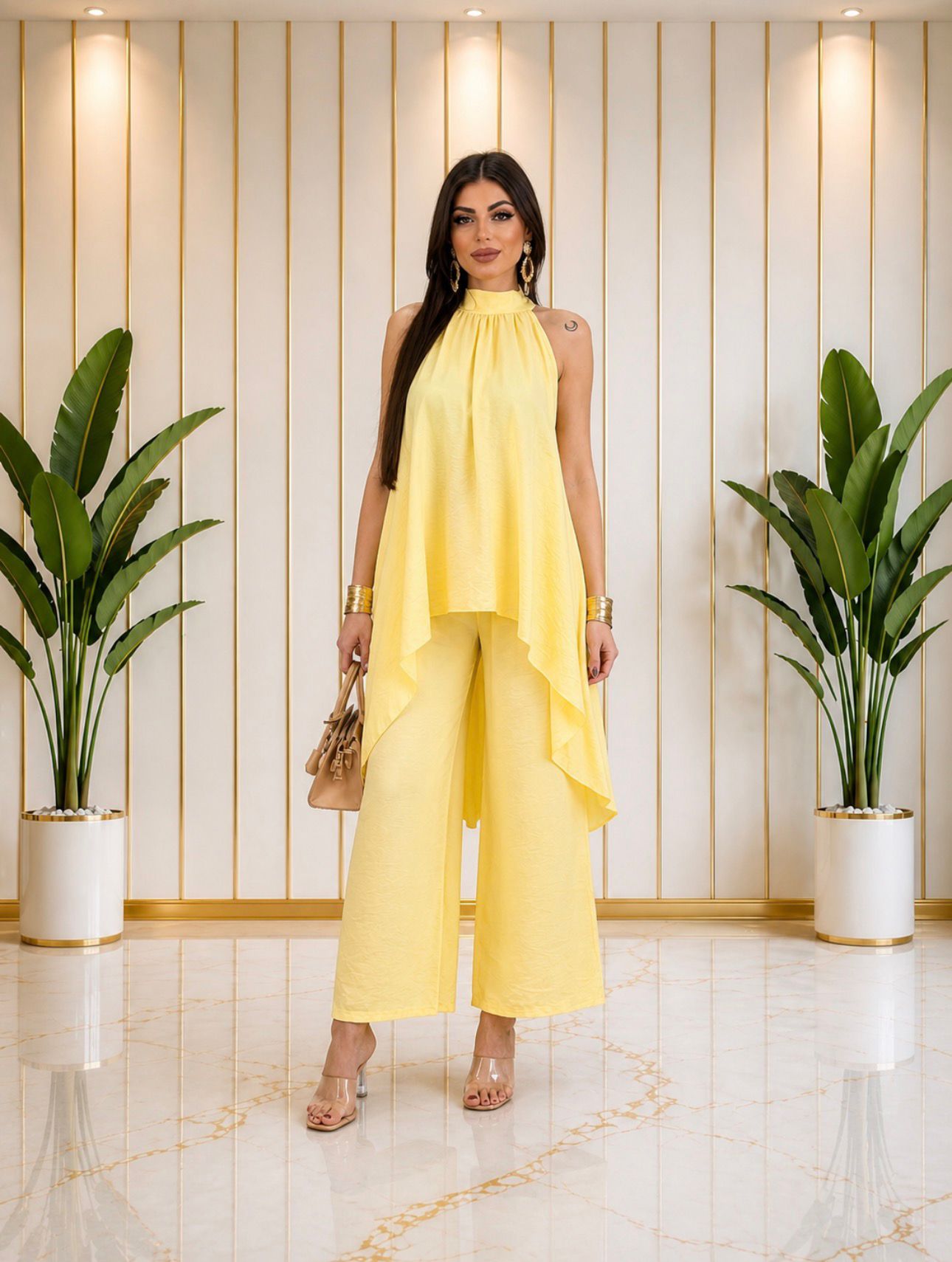 ITATI | CONJUNTO DE DOS PIEZAS CON TOP LARGO Y PANTALON DE PATA DE ELEFANTE