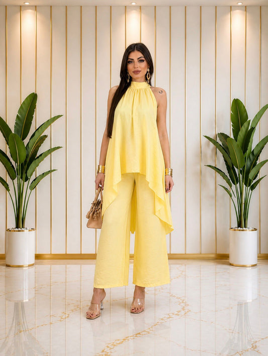ITATI | CONJUNTO DE DOS PIEZAS CON TOP LARGO Y PANTALON DE PATA DE ELEFANTE
