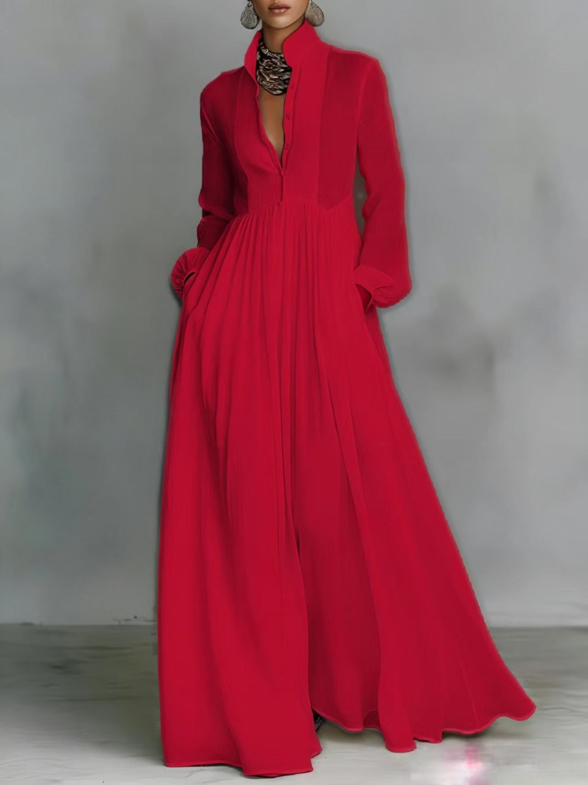 Blanca - Vestido maxi de algodón y lino con patchwork