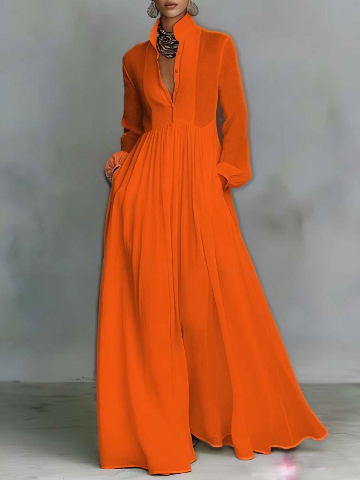 Blanca - Vestido maxi de algodón y lino con patchwork