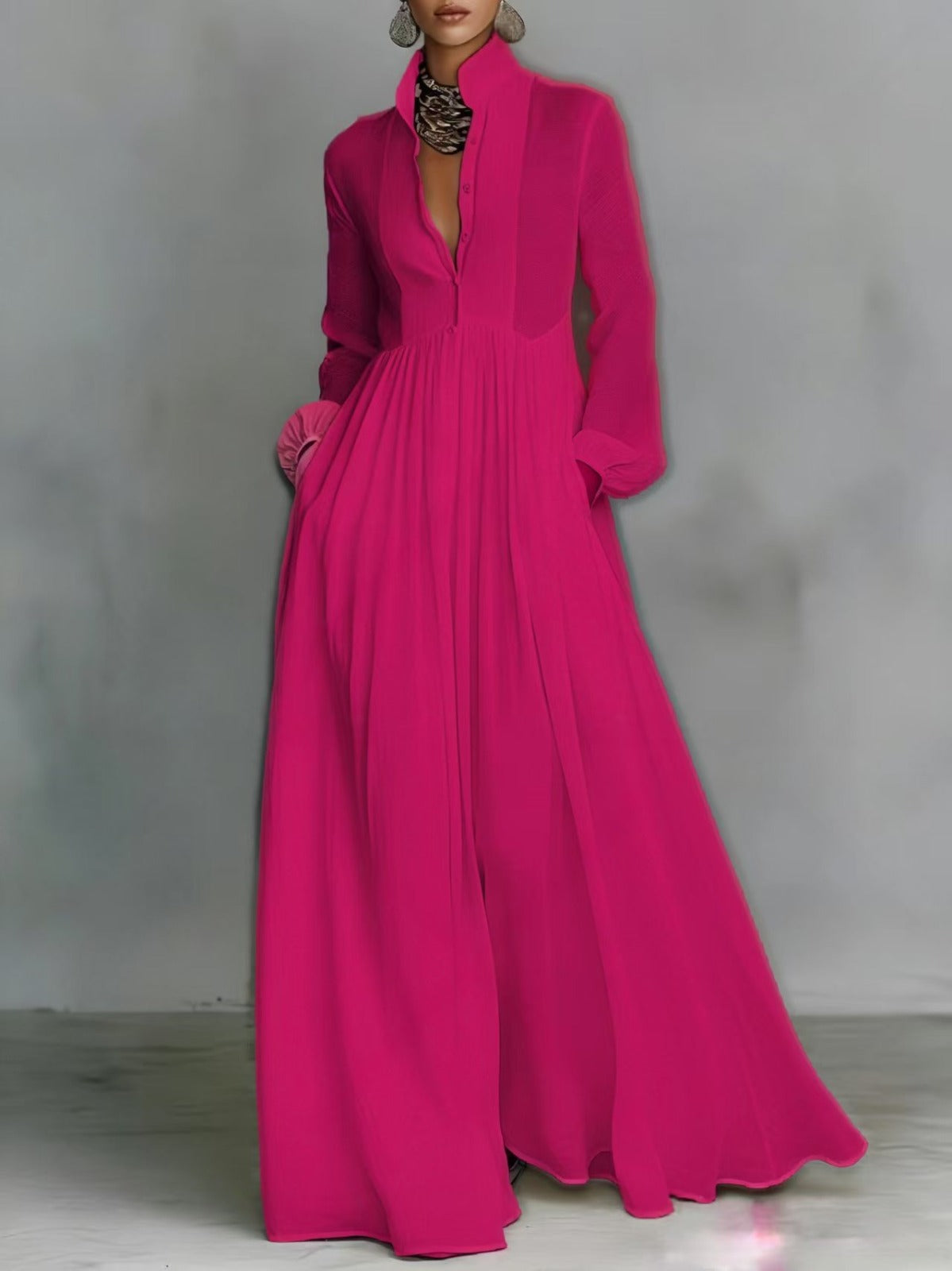Blanca - Vestido maxi de algodón y lino con patchwork