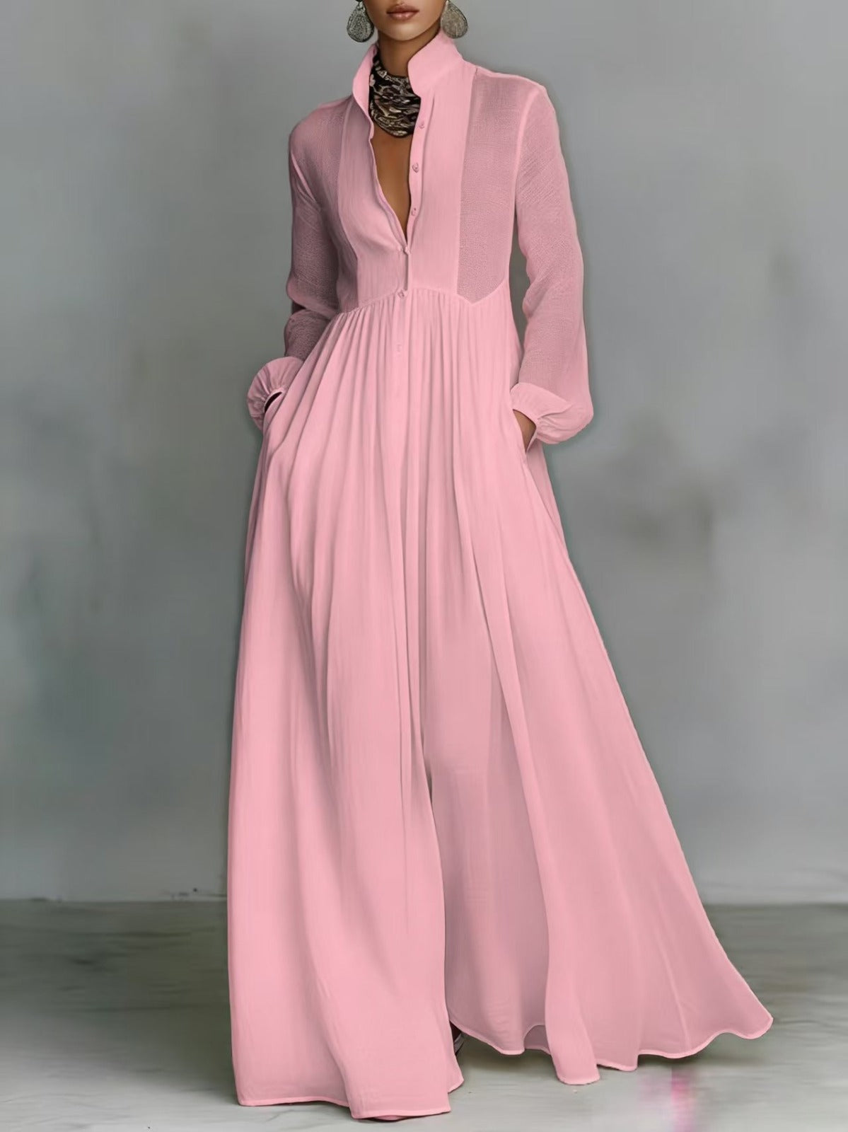 Blanca - Vestido maxi de algodón y lino con patchwork