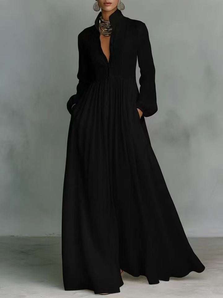 Blanca - Vestido maxi de algodón y lino con patchwork