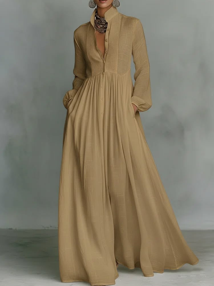 Blanca - Vestido maxi de algodón y lino con patchwork
