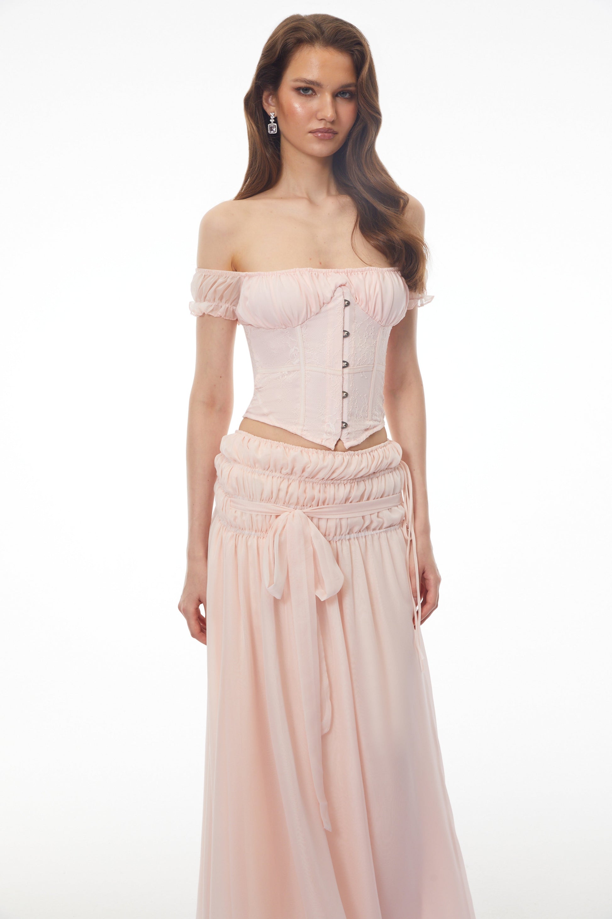 Wikitoria Pink Sweetheart Lace Top & Skirt Set