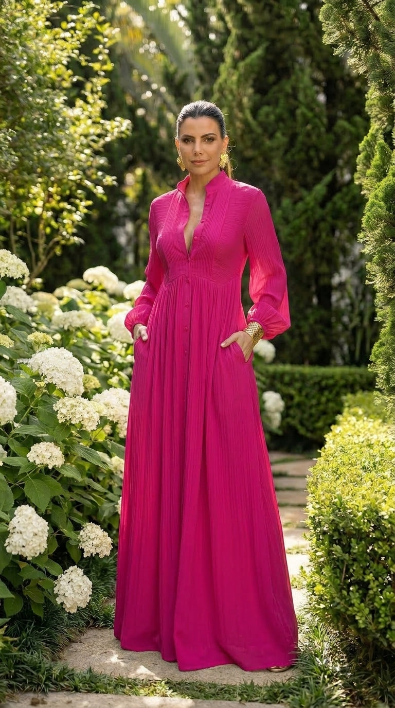 Blanca - Vestido maxi de algodón y lino con patchwork